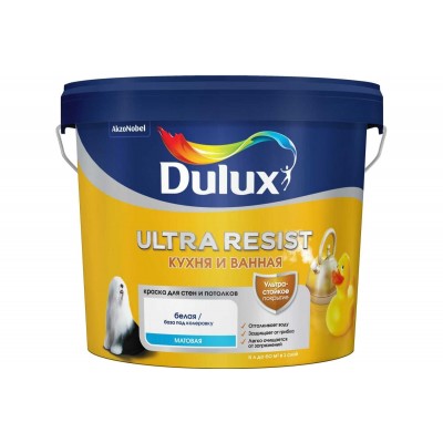 Краска для кухни и ванной латексная Dulux Ultra Resist матовая база BW 5 л.