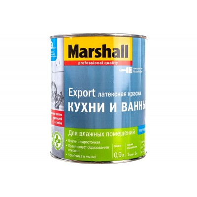 Краска для кухни и ванной латексная Marshall матовая база BW 0,9 л.