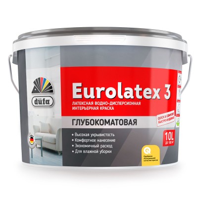 Краска для стен и потолков водно-дисперсионная Dufa Retail Eurolatex 3 глубокоматовая 10 л.