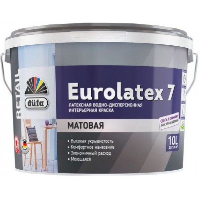 Краска для стен и потолков водно-дисперсионная Dufa Retail Eurolatex 7 матовая 10 л.