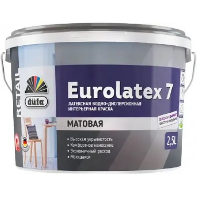 Краска для стен и потолков водно-дисперсионная Dufa Retail Eurolatex 7 матовая 2,5 л.