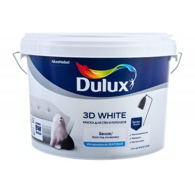 Краска для стен и потолков водно-дисперсионная Dulux 3D White матовая база BW 2,5 л.
