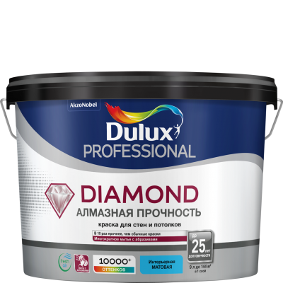 Краска для стен и потолков водно-дисперсионная Dulux Diamond Matt матовая база BW 9 л