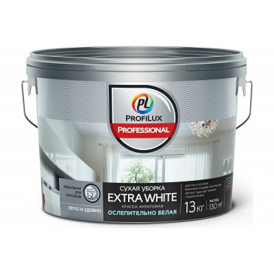 Краска для стен и потолков водно-дисперсионная Profilux Professional Extra white матовая 13 кг.