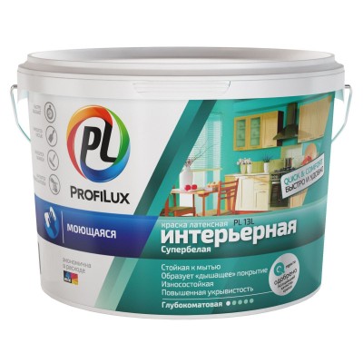 Краска для стен и потолков для влажных помещений латексная Profilux PL-13L глубокоматовая слоновая кость RAL1015 40 кг.