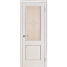 Дверь межкомнатная Шервуд Ромб белая патина остекленная